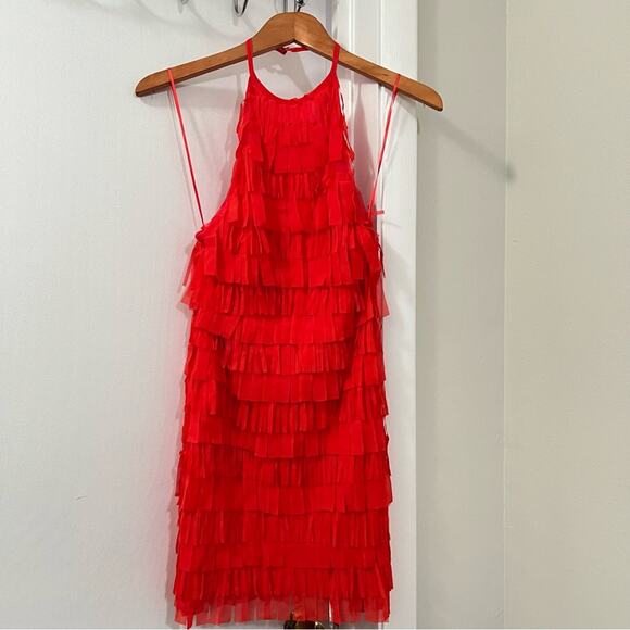 Zara FRINGED TULLE HALTER DRESS Size Small - Picture 12 of 13